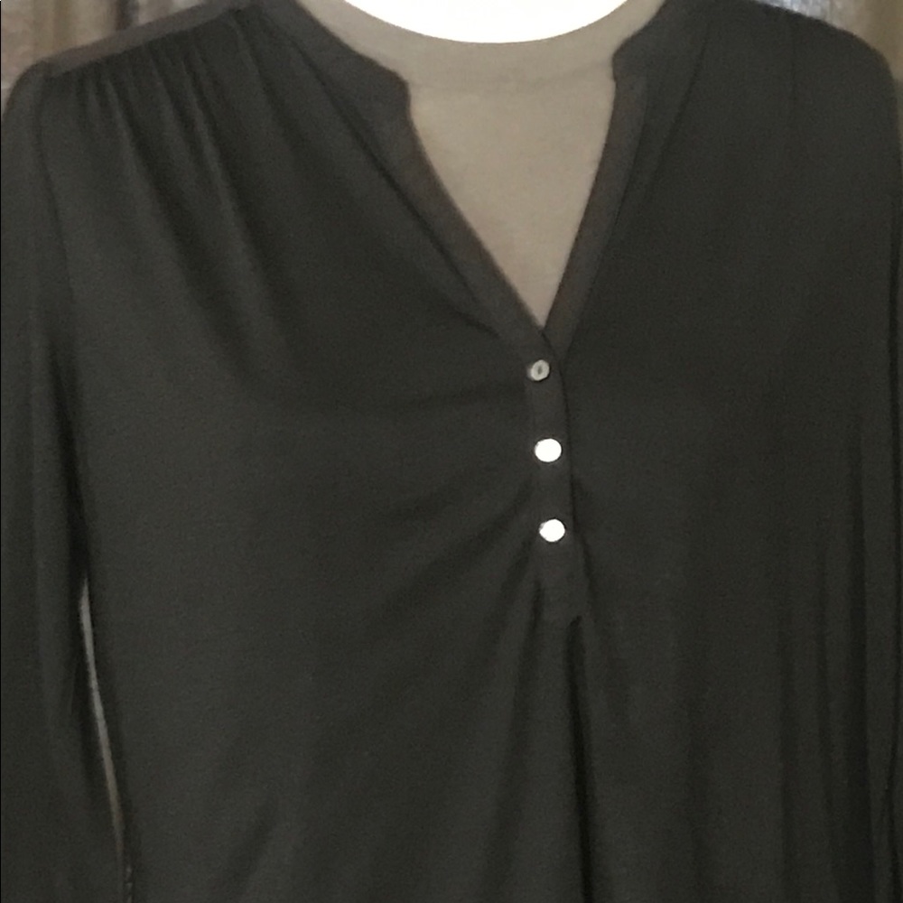 H&M Black Buttoned V-Neck Long Sleeve Top